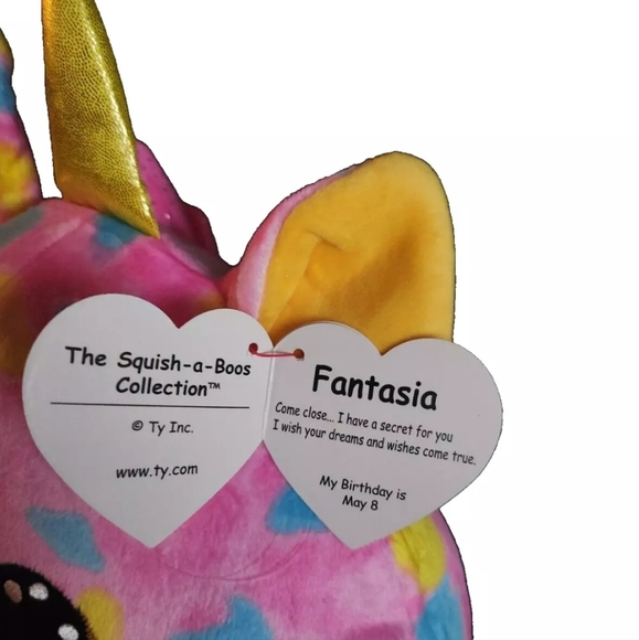 NWT - Ty Squish-a-Boos FANTASIA Pink Unicorn 14" Plush - Picture 3 of 4